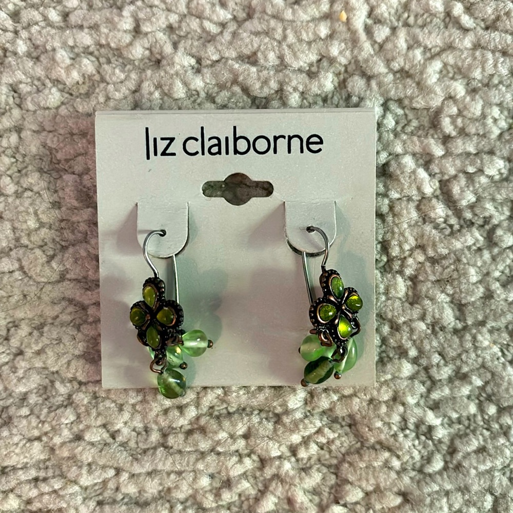 Vintage Green Liz Claiborne Pierced Earrings